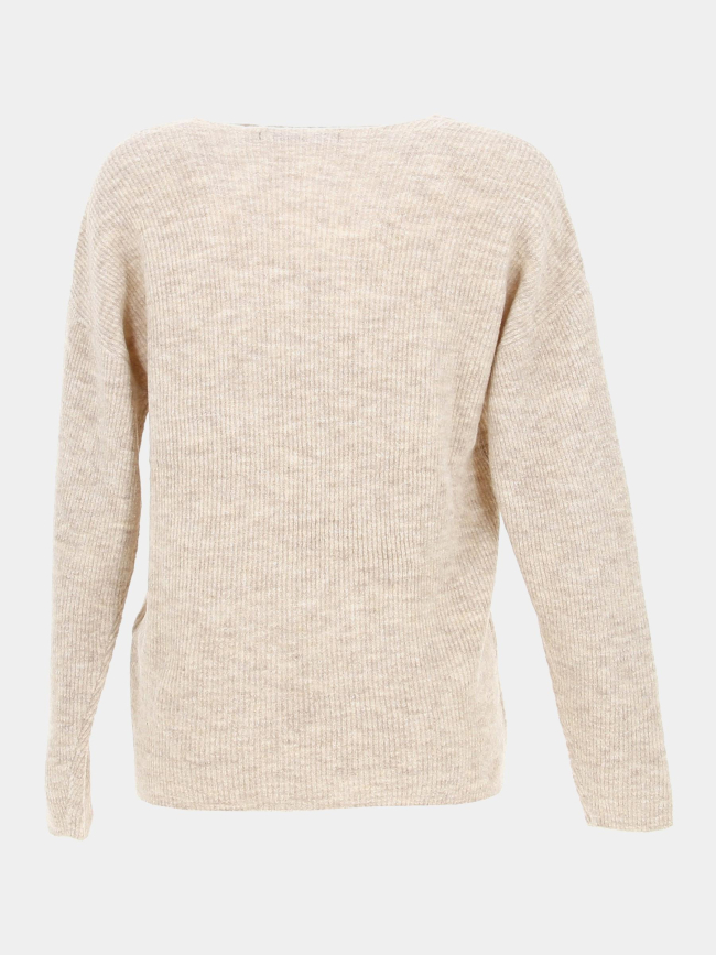 Pull maille fine col v crewlefile beige femme - Véro Moda