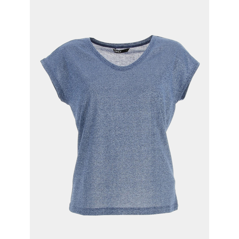 T-shirt top silvery paillettes bleu femme - Only