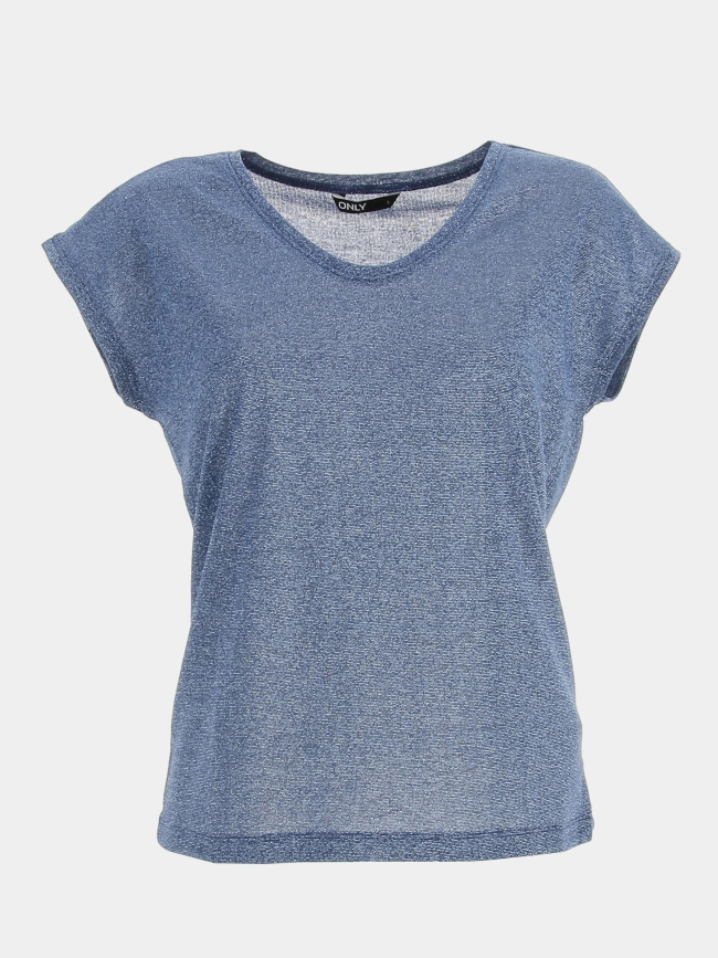 T-shirt top silvery paillettes bleu femme - Only