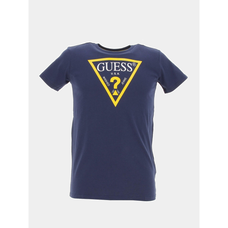 T-shirt éco logo bleu marine jaune enfant - Guess