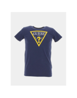 T-shirt éco logo bleu marine jaune enfant - Guess