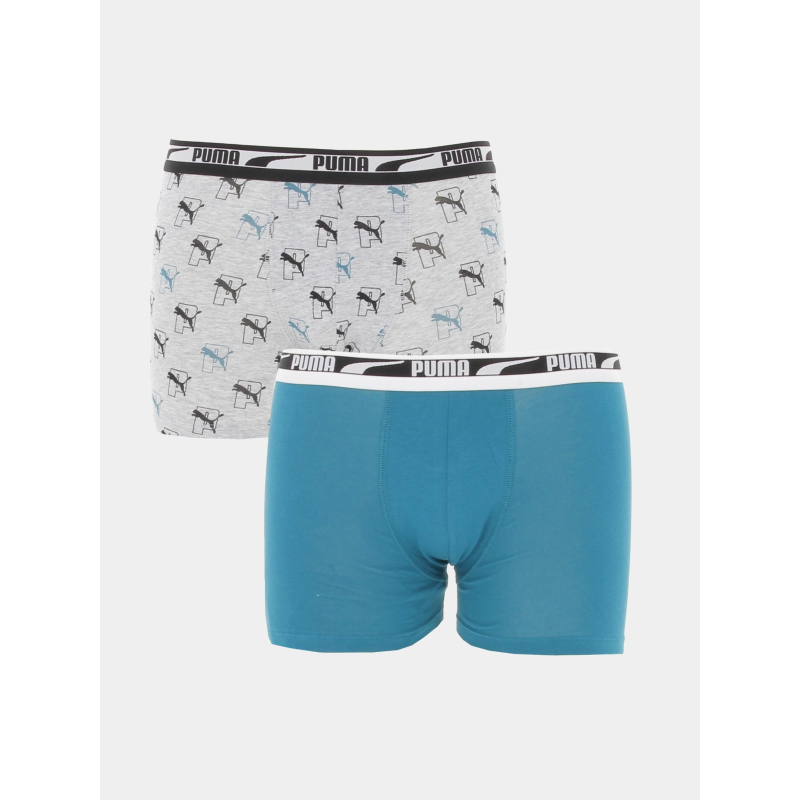 Pack 2 boxers stretch logo vert gris garçon - Puma