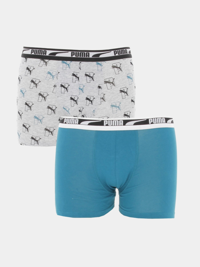 Pack 2 boxers stretch logo vert gris garçon - Puma