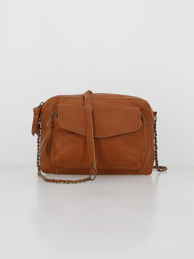 Sac bandoulière en cuir naina large marron femme - Pieces