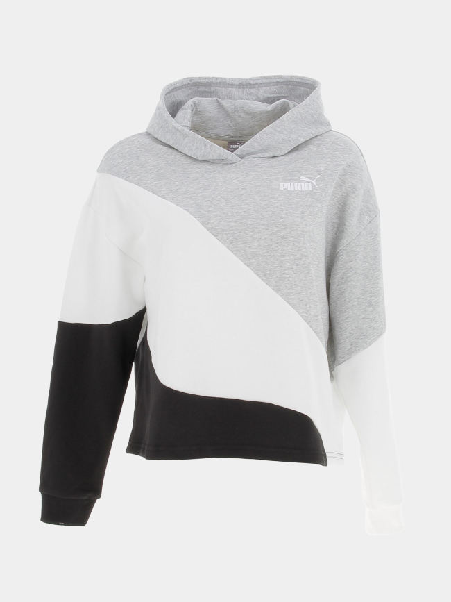 Sweat à capuche crop colorblock cat gris noir blanc fille - Puma