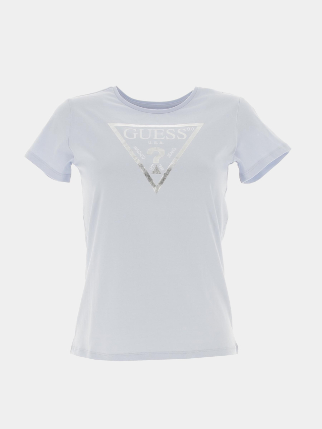 T-shirt éco logo argenté bleu pastel fille - Guess