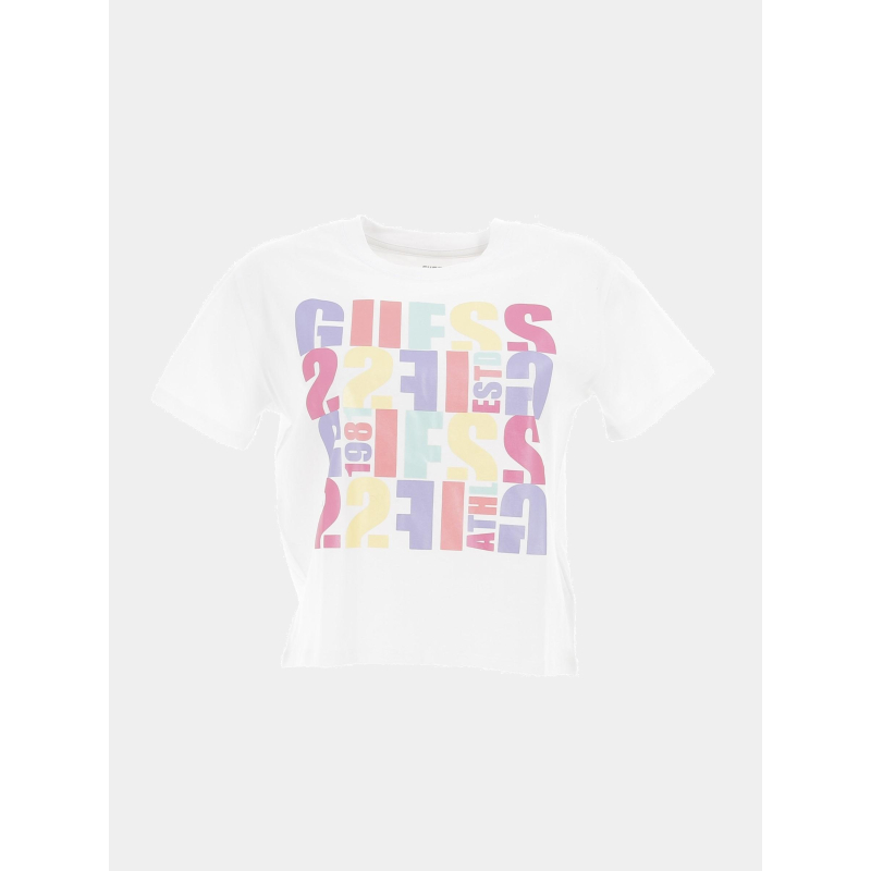 T-shirt crop logo coloré blanc fille - Guess