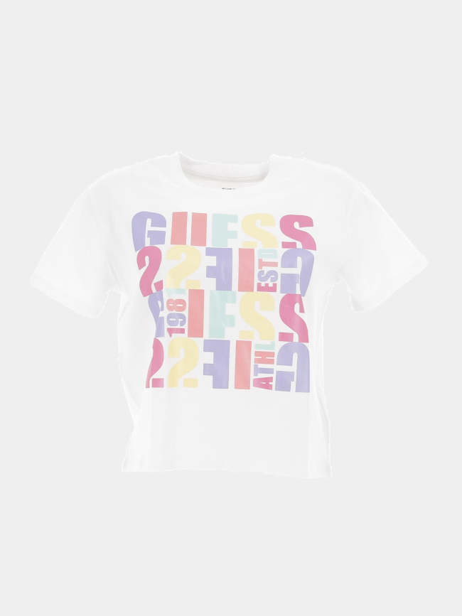 T-shirt crop logo coloré blanc fille - Guess