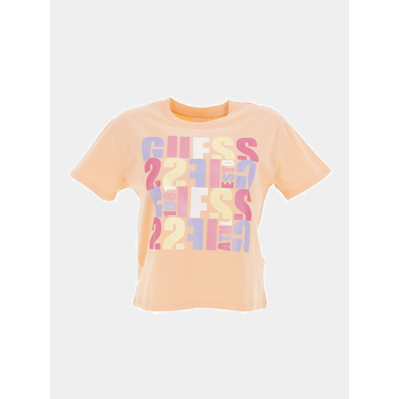 T-shirt crop logo orange fille - Guess