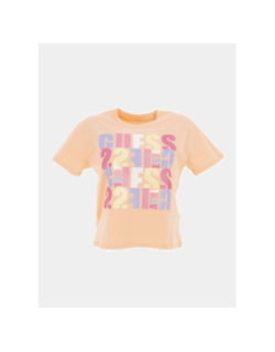 T-shirt crop logo orange fille - Guess