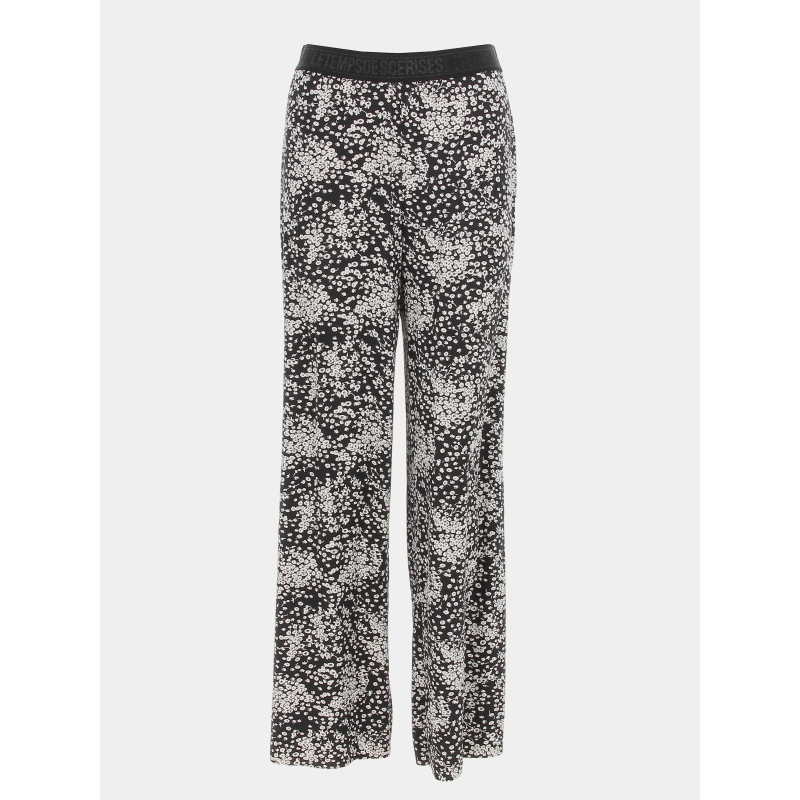 Pantalon fluide ample à fleurs luisagi noir fille - Le Temps Des