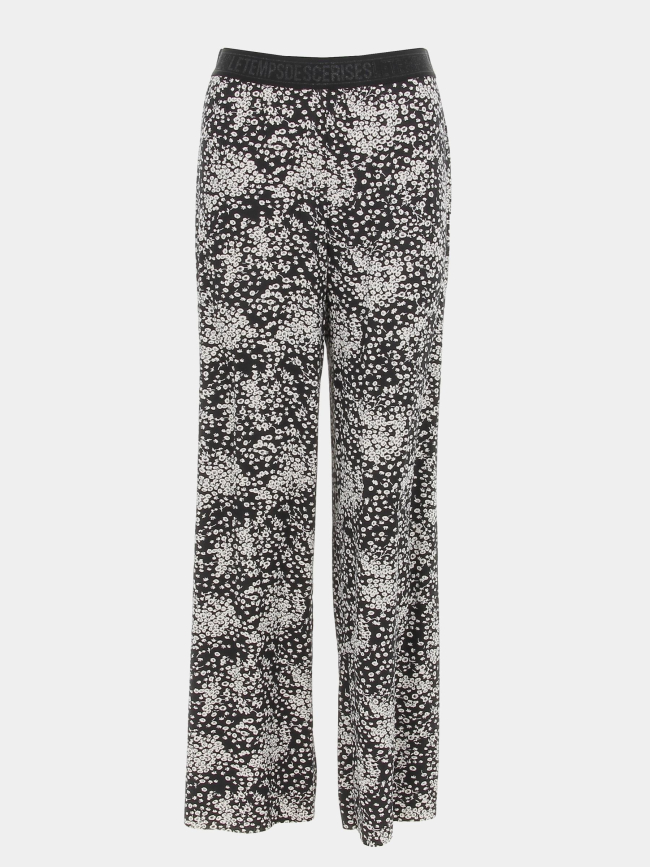 Pantalon fluide ample à fleurs luisagi noir fille - Le Temps Des