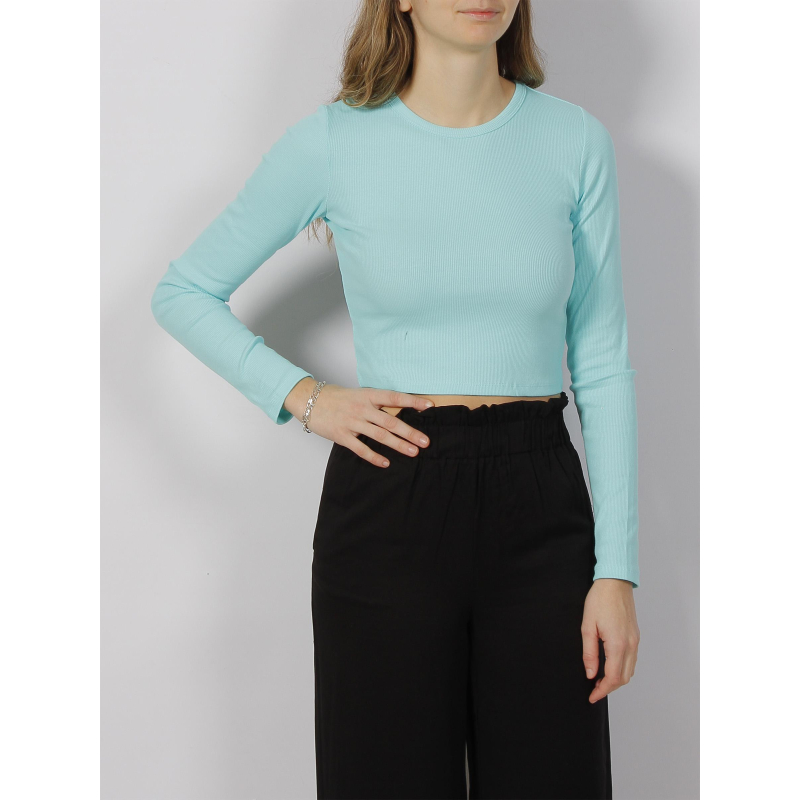 Top manches longues crop côtelé feline bleu femme - JJXX