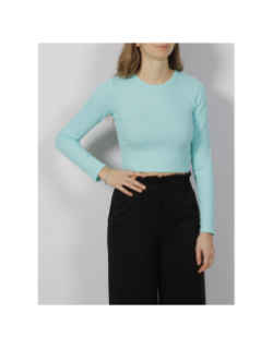 Top manches longues crop côtelé feline bleu femme - JJXX