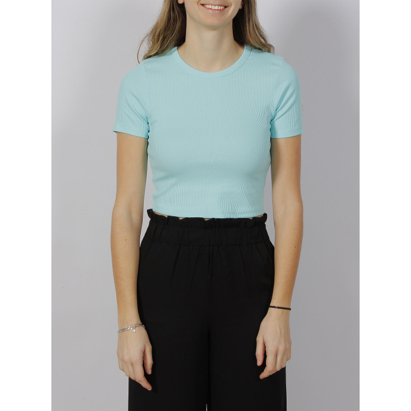 T-shirt crop côtelé florie bleu femme - JJXX