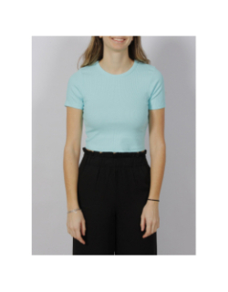 T-shirt crop côtelé florie bleu femme - JJXX