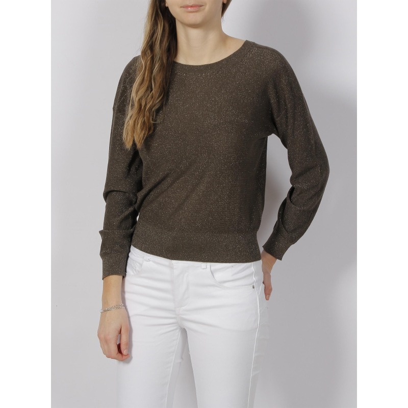 Pull dos v pailleté kaki femme - Morgan