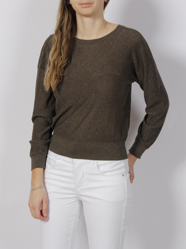 Pull dos v pailleté kaki femme - Morgan