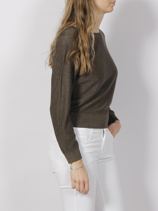 Pull dos v pailleté kaki femme - Morgan