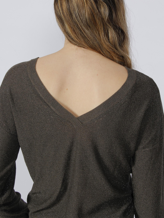 Pull dos v pailleté kaki femme - Morgan
