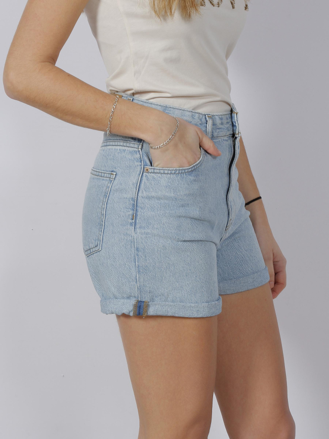 Short en jean taille haute mom roller bleu femme - Teddy Smith