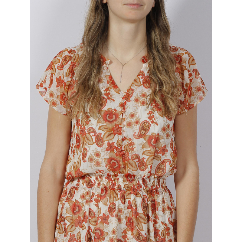 T-shirt boutonné floral beatriz orange femme - Deeluxe