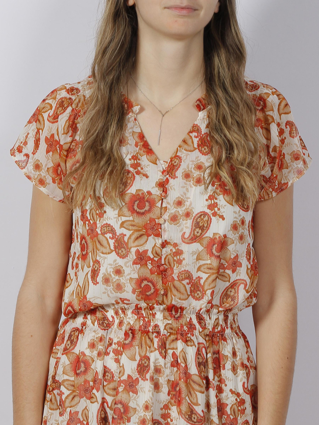 T-shirt boutonné floral beatriz orange femme - Deeluxe