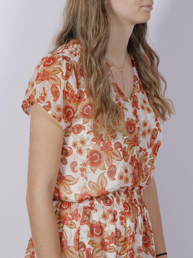 T-shirt boutonné floral beatriz orange femme - Deeluxe