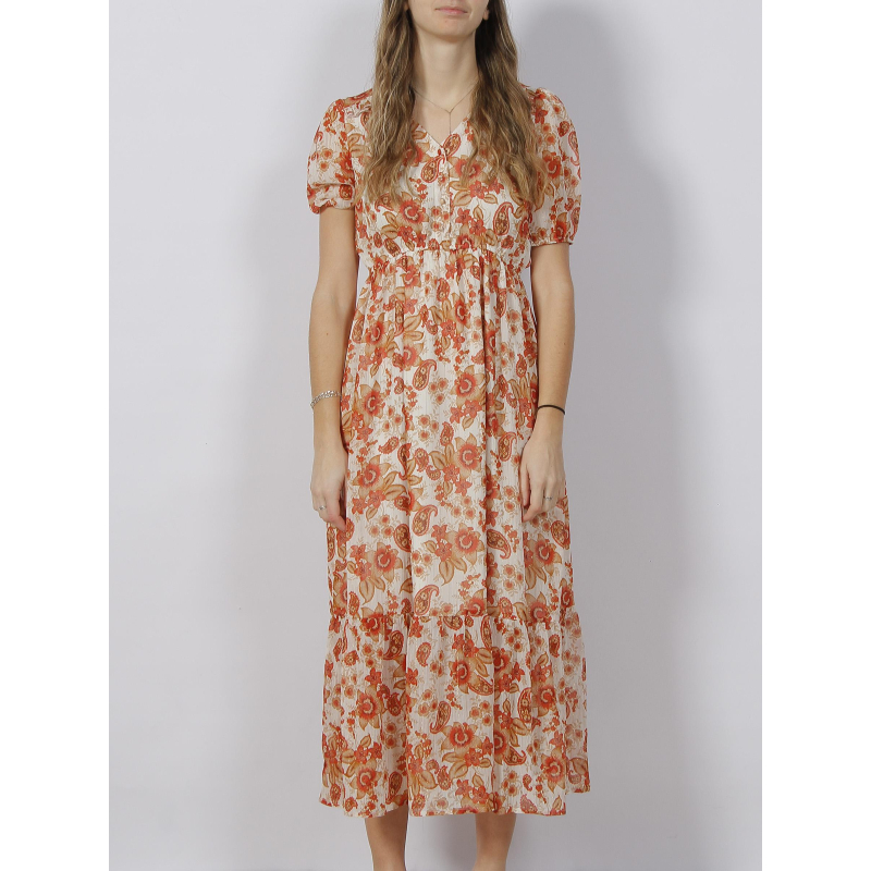 Robe longues à fleurs zaltana orange femme - Deeluxe