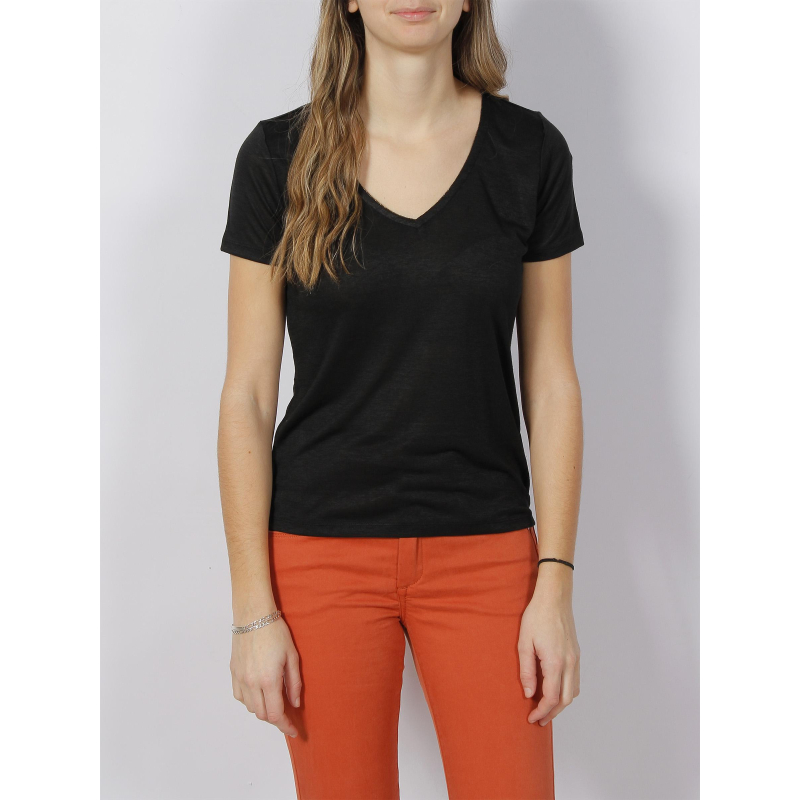 T-shirt col v pertel noir femme - Sun Valley