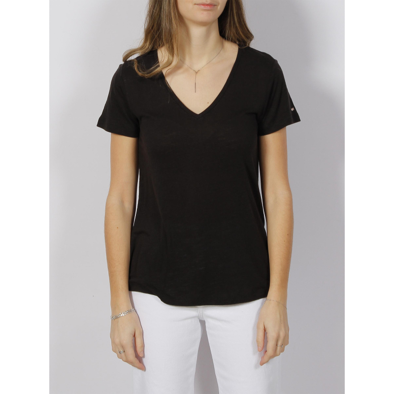 T-shirt regular col v lin noir femme - Tommy Hilfiger