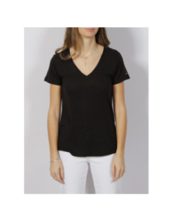 T-shirt regular col v lin noir femme - Tommy Hilfiger