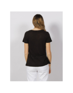 T-shirt regular col v lin noir femme - Tommy Hilfiger