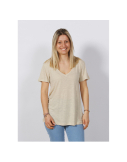 T-shirt regular col v lin beige femme - Tommy Hilfiger