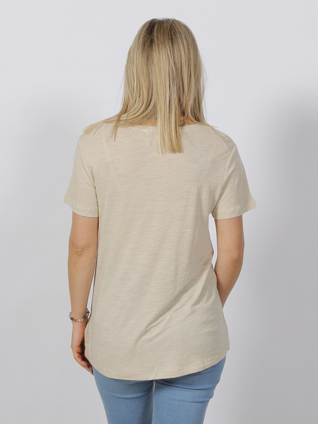 T-shirt regular col v lin beige femme - Tommy Hilfiger