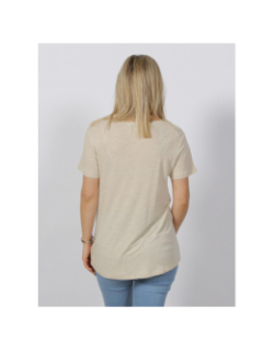 T-shirt regular col v lin beige femme - Tommy Hilfiger