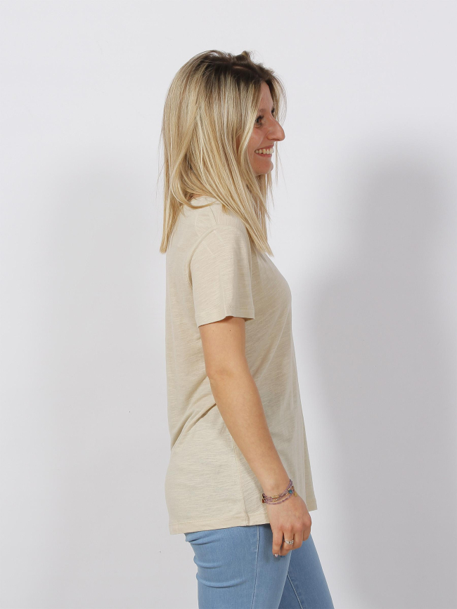 T-shirt regular col v lin beige femme - Tommy Hilfiger