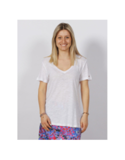 T-shirt regular col v lin blanc femme - Tommy Hilfiger