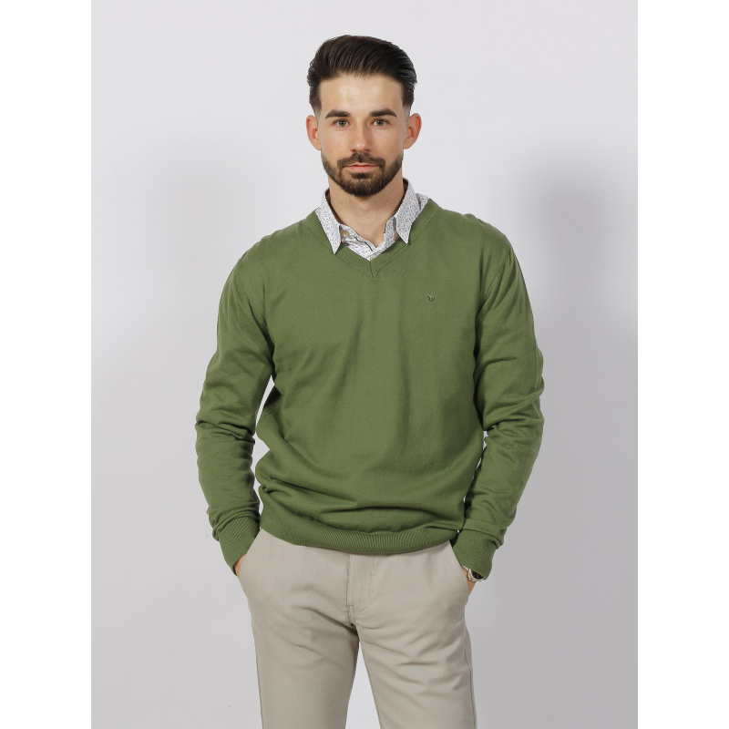 Pull col v folks vert homme - Benson & Cherry