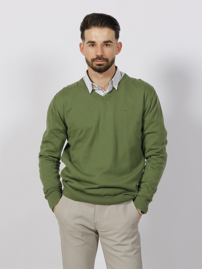 Pull col v folks vert homme - Benson & Cherry