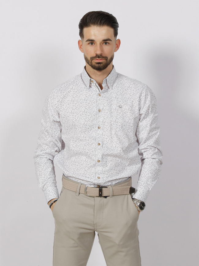 Chemise à imprimés last blanc kaki homme - Benson & Cherry