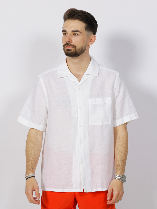 Chemise manches courtes en lin cuban blanc homme - Calvin Klein