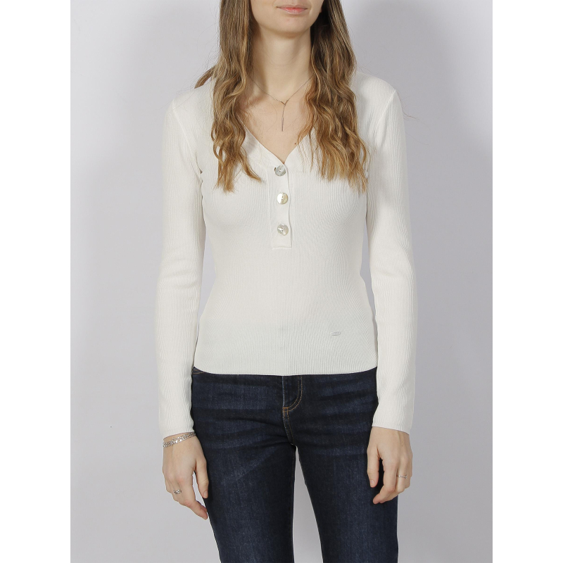 Pull maille rib bouton blanc femme - Salsa