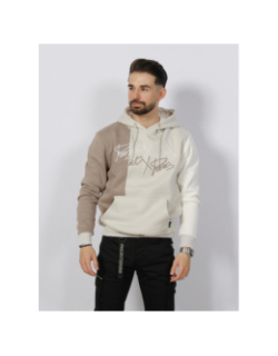 Sweat à capuche tricolore marron beige blanc - Project X Paris