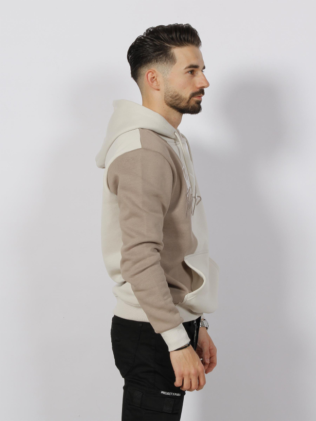 Sweat à capuche tricolore marron beige blanc - Project X Paris