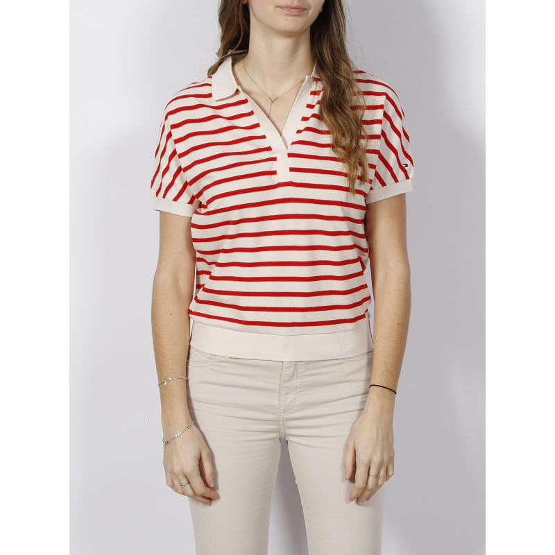 T-shirt polo rayé relax blanc rouge femme - Tommy Hilfiger