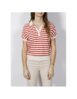 T-shirt polo rayé relax blanc rouge femme - Tommy Hilfiger