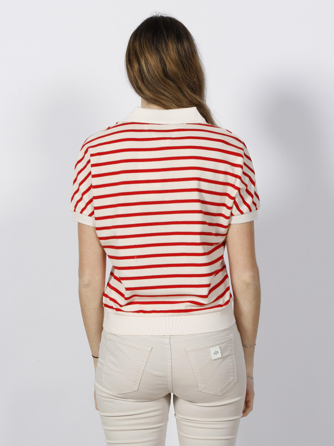 T-shirt polo rayé relax blanc rouge femme - Tommy Hilfiger