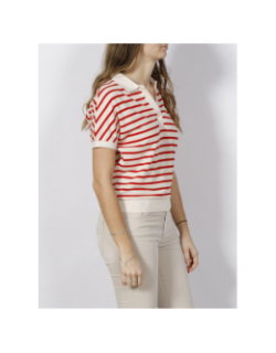 T-shirt polo rayé relax blanc rouge femme - Tommy Hilfiger