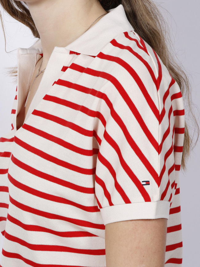 T-shirt polo rayé relax blanc rouge femme - Tommy Hilfiger